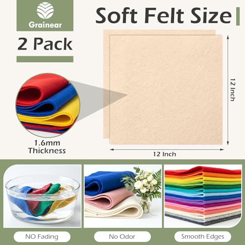 Nude Tones Soft Felt Sheets for Crafts, 12" x 12", 1.6mm Thick, 2 Pcs - color: Nude Tones