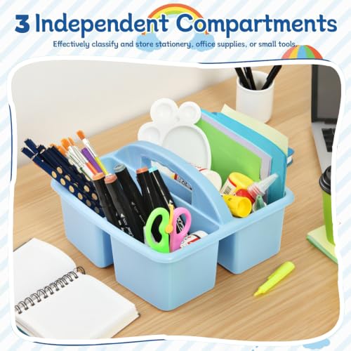 Plastic Storage Caddy Organizers, 6 Pcs Portable Teacher Classroom Supply Caddies with Handle, 3-Compartment Utility Craft Art Caddy for Kids, School Classroom and Office Organization, Boho Colors - color: Rainbow