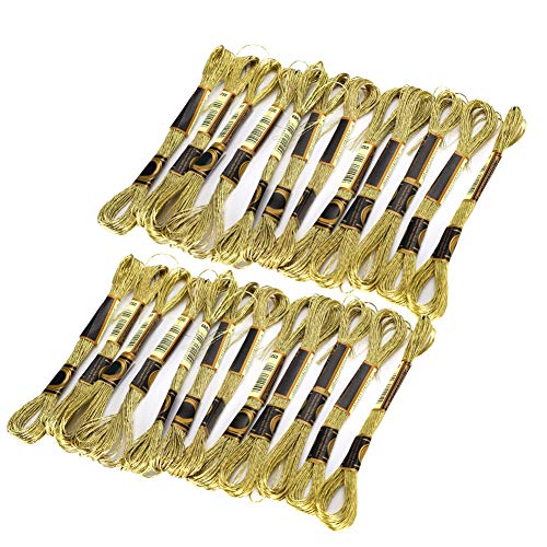Cross-Stitch Thread, Light Gold Embroidery Glossy Floss for Sewing and Embroidery with 24Pcs