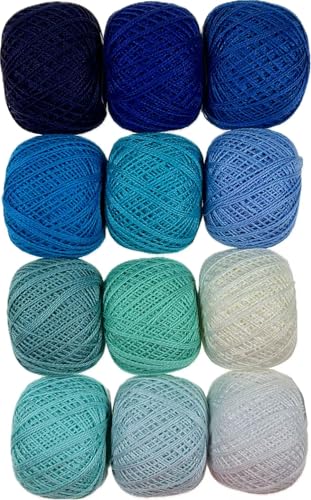KCS Mercerized Pearl Cotton Thread Size 8 Crochet Needlework Embroidery Threads Ball (12, 12balls03) - color: 12balls03