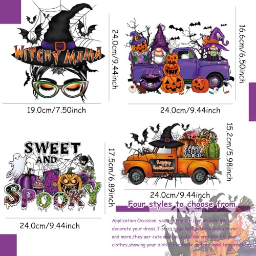 Halloween Iron on Transfer Patches Witch Heat Transfer Vinyl Decals Ghost Pumpkin Spider Web Bat Happy Halloween Design Iron on Vinyl Appliques Large Clothing Patches Iron on Stickers for T-Shirt Bag - color: E