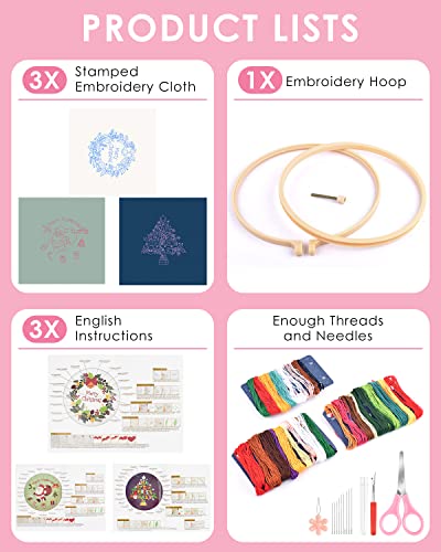 TINDTOP Christmas Embroidery Kit for Adult, Embroidery DIY Starter Kit - color: Christmas 3 KIts A