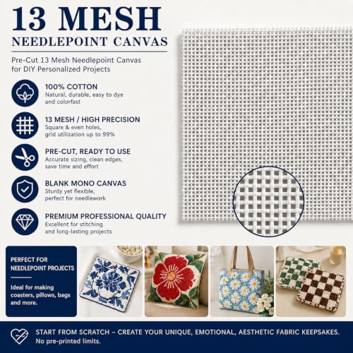 13 Mesh Needlepoint Canvas for Stitching: Rolled Mono Canvas Crease-Free