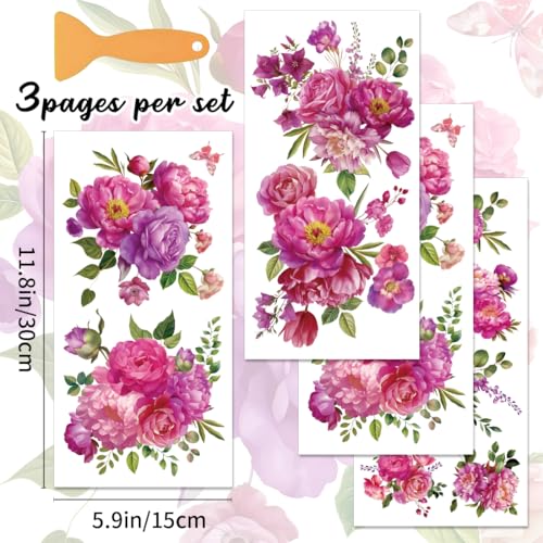 3 Sheets Vintage Rub on Transfers for Crafts and Furniture,Rose Pink Floral,Cold IOD Transfers Stickers,Rub on Transfer Furniture Decals Sticker for Wood Glass Desk DIY Home Decor 11.8x5.9'' - style: Style 8- Watercolor Painting with Flowers Patterns