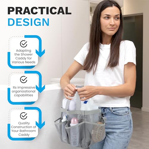 Handy Laundry Mesh Shower Caddy – 7 Pocket Portable Organizer Tote for College Dorm, Gym, Travel & Bathroom – Quick Dry, Collapsible, Lightweight Shower Bag with Handle (Gray) - color: Portable Grey