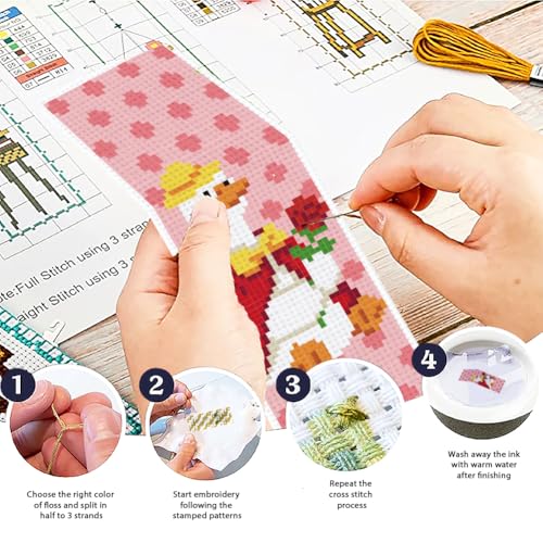 ACRNIGHEET 6PCS Cross Stitch Bookmark Kit for Beginner Cute Goose Stamped Cross Stitch Kits Needlepoint Kit for Adults DIY Tassel Embroidery Bookmark Kits with Instructions Craft Gift 8.5"x3" 11CT - style: Cute Goose Patterns