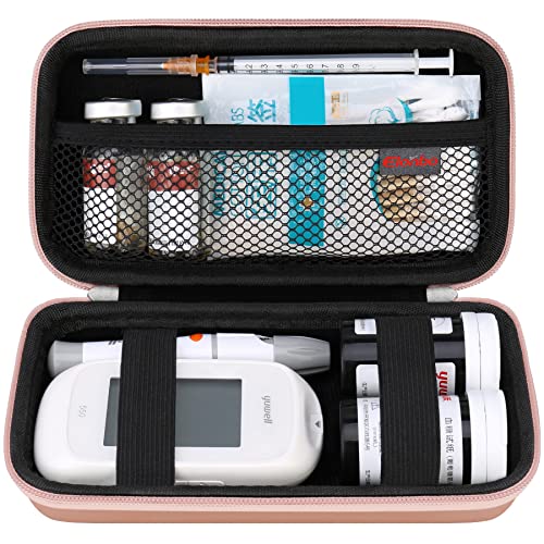 Elonbo Diabetic Supplies Travel Case for Glucose Meter Diabetes Testing Kit - color: Rose Gold