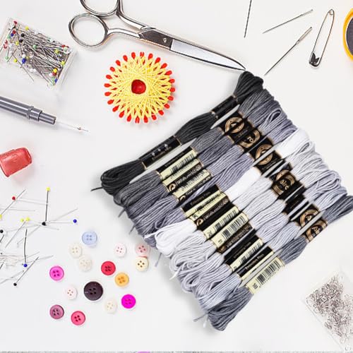 12 Skeins 6 Strands Grey Embroidery Cross Stitch Floss for Sewing - color: Gray