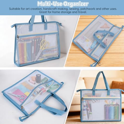 2 Pack Needlepoint Bag, Clear Mesh Zipper Pouch with Handle & Extra Pocket, Sewing Bag Suitable for Quilting, Knitting, Stitching and Embroidery Storage Projects, Cross Stitch Bag, A4 Size, Art Sewing