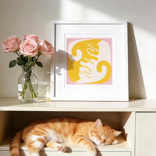 DOODLREAM Hug Cats Punch Needle Kit for Beginner, 9.4"x9.4" Cute Animal Punch Stitching Craft Set, DIY Embroidery Starter with Printed Frame, Instruction, Threader, Yarn, Pinch Needle - color: Hug Cats