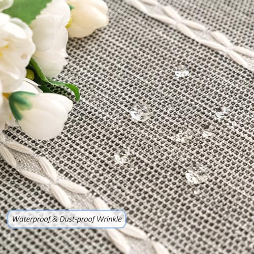 SIELUNO Rectangle Table Cloth Cotton Linen Waterproof Embroidery Tablecloth Rustic Farmhouse Style for Indoor Outdoor Dinning Tabletop Decoration-Striped Grey-54"x86" - color: Striped Grey, size: 54" x 86" (Rectangular)