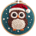 DIY Punch Needle Kits Owl Wear Christmas Hat with Hoop 20x20cm-1 - color: 08-Christmas Owl