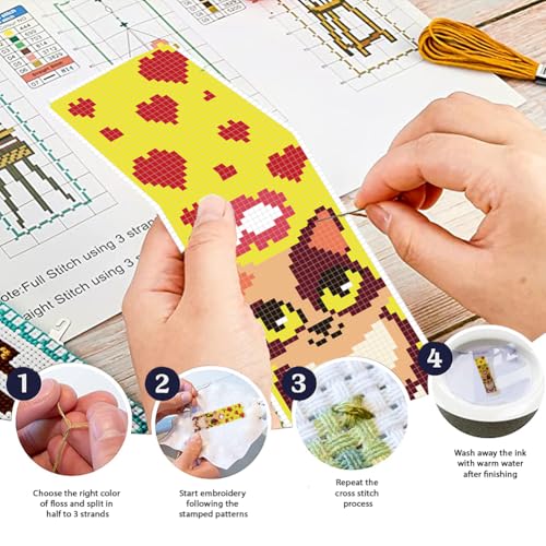 FREEBLOSS 12 Set Cross Stitch Bookmark Kits Colorful Pet Pattern Stamped Cross Stitch Kit 11CT Embroidery Kit with Instructions for Beginners 8 * 2.4inch - style: Simplified Animals