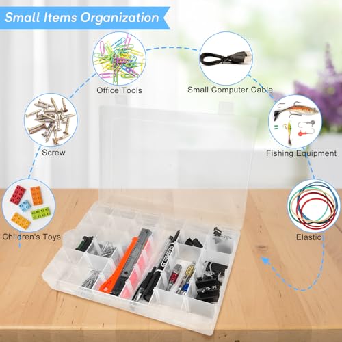 Guyuyii 4 Pack 36-Grid Plastic Clear Organizer Box with Adjustable Dividers - size: 4 Pack 36 Compartments