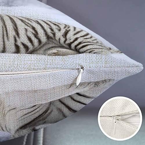 Smooffly Tiger Farmhouse Oblong Rectangle Throw Pillow Case White Siberian Tiger Cotton Linen Cushion Cover Sofa Armchair Bedroom Livingroom 12x20 Inch - color: Md005