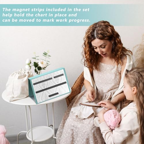 Flutesan 1 Pcs Knitting Pattern Holder, Fold up Cross Stitch Knitting Chart Keeper with Replacement Magnets, Magnetic Cross Stitch Accessories (Folded Size 6.1 x 9 Inch,Mint Blue) - color: Mint Blue, size: Folded Size 6.1 x 9 Inch