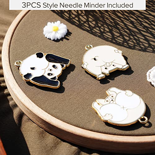 3pcs Needle Minder for Cross Stitch,Sewing Magnetic Needle Keeper,Cute Panda Cartoon Enamel Pin,Needle Holder for Embroidery,Needlework Storage Accessory,Perfect Gift for Cross Stitch Lover(15-Needle）