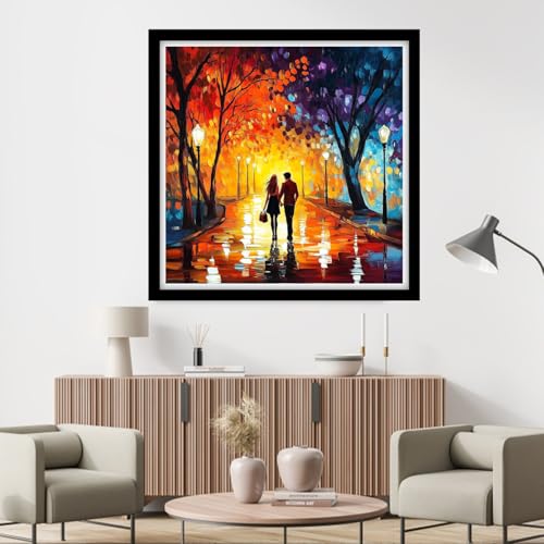 Fanxvivy Counted Cross Stitch Kits for Adults 11CT Unprinted Cross-Stitch Patterns Embroidery Kits Easy Cross Stitching Needlepoint Kits&Couples Strolling on Rainy Nights 18x18 inch - color: DIY-craft06