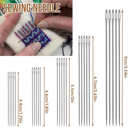 37Pcs Big Eye Steel Sewing Needles Kit, Include 25 Steel Needles, 1 Seam Sewing Thread Ripper, 2 Needle Threaders, 6 Threads, 2 Thimbles, 1 Storage Tube for Mending, Gift for Sewing Lovers - style: Modern