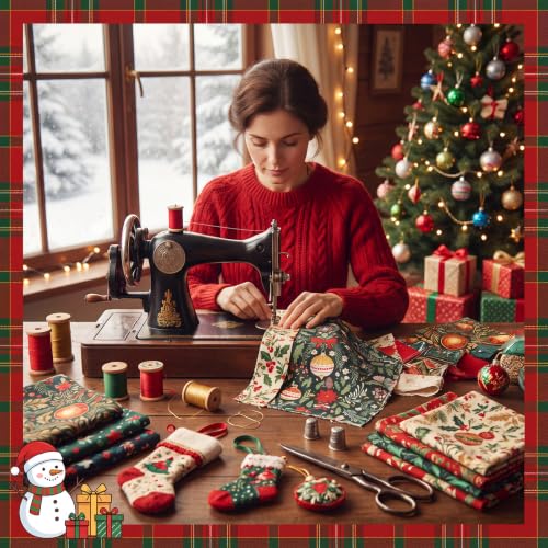 25 Pcs Christmas Cotton Fabric Squares, Christmas Morris Flowers Style - color: Christmas Morris Flowers