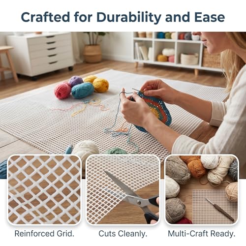 EXCEART Blank Latch Hook Mesh Canvas 59.1" x 39.4" White Plastic Mesh