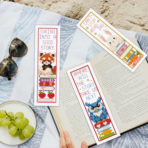 ORIGACH 6 Set Animals & Books Cross Stitch Bookmark Kit for Beginner - style: Animals and Books