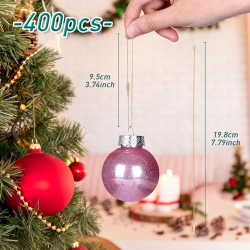 GWHOLE 400Pcs Christmas Ornament Hooks, Chrsitmas Ornament Hangers String with Snap Fastener for Hanging Christmas Ornaments Crafts Gift Tag (Gold, Silver, Red, Green)