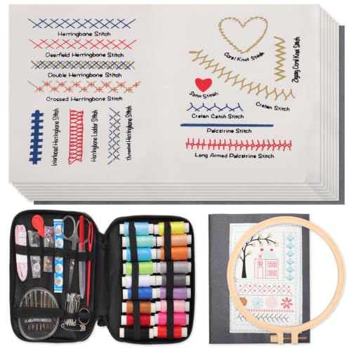 Prdingfy 2026 Upgraded Embroidery Stitch Book Kit, 106 Patterns with Tools & Tutorials, 86 PCS Beginner Embroidery Kit, Portable All-in-One Hand Embroidery Book for Adults & DIY Craft Lovers