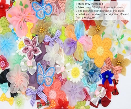 100 Pcs Mixed Ribbon Bows Organza Flowers Lace Beaded Appliques Patches