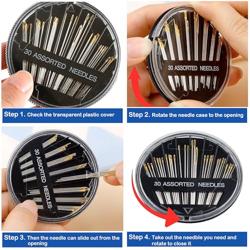 60 Pack Premium Sewing Sharp Needles for Hand Sewing Repair, 6 Sizes Assorted Needles 4 threaders (Random Colors), Large Eye Stitching Needles, Embroidery Needles, Sewing Needles - size: 60+2PCS