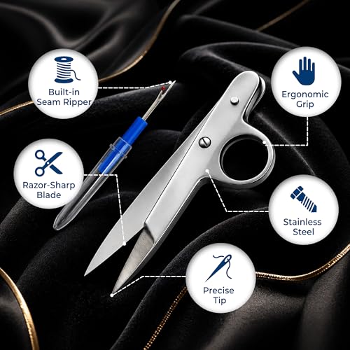 Thread Nippers & Seam Ripper Set – Sharp Sewing Scissors and Stitch Remover Tool for Fabric, Embroidery, Quilting & Needlepoint – Essential Sewing Accessories Kit - Thread Snips