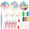 Woohome Punch Needle Kit Included Plastic Hoops, Punch Needle Cloth, Color Yarn and Punch Needle Tools for Adults, Beginners (Moon and Sunflower) - color: Color 11