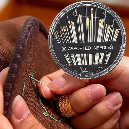 30Pcs Hand Sewing Needles 6 Sizes Large Eye Embroidery Steel Needles Kit with 2 Threaders for DIY Craft Projects,Quilting,Darning Handsewing,Sewing Repair