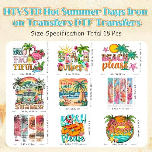 Summer Iron on Transfers Heat Transfer Viny 18pcs - color: Pink-20