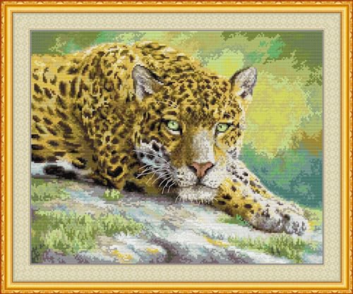 Aiorkeng Cross Stitch Kits Stamped Full Range of Embroidery Starter Kits for Beginners DIY 14CT 2 Strands-Printed kit Jaguar (Printed) 17.3×14.2inches - color: printed kits Jaguar 44×36cm