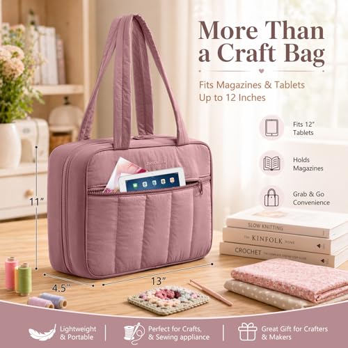 AMOIGEE Sewing Bag Organizer with 17 Clear Pockets and Tool Holders - color: Brier Rose