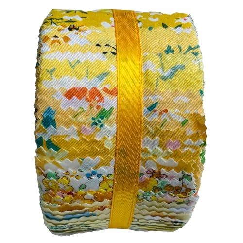 100% Cotton Jelly Roll Fabric Strips for Quilting and Sewing-Yellow Floral - color: Yellow Floral
