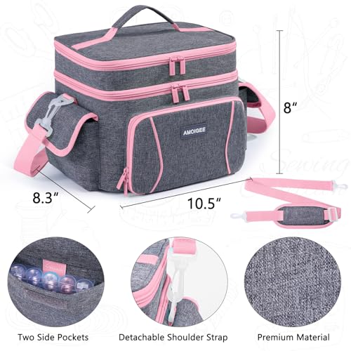 AMOIGEE Double-Layer Sewing Storage Bag – Sturdy Sewing Organizer Tote with Shoulder Strap, Elastic Loops & Adjustable Dividers for Sewing Supplies, Tools & Accessories – Versatile Sewing Box & Basket - color: Vintage, size: M-10"