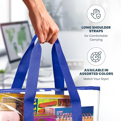 Handy Laundry Clear Tote Bag - Zipper Closure, Long Shoulder Strap, Fabric Trimming. - color: Blue