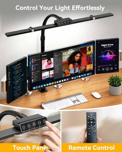 LED Desk Lamp with Clamp, 24W 3-Panel Light for Dual Monitors - style: 27.2 Inch