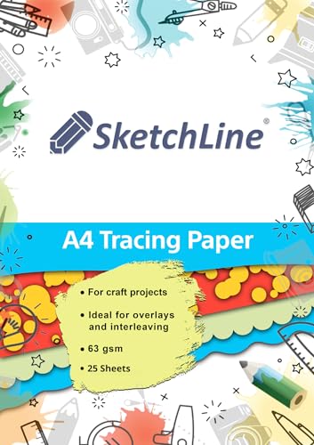SketchLine Tracing Paper – A4 Size (8.5”x11”) – 50 Sheets (63gsm), High Transparency & Durable Thickness for Tracing Paper for Drawing, Sketching, Architecture, Arts & Crafts, Drafting, & Dressmaking