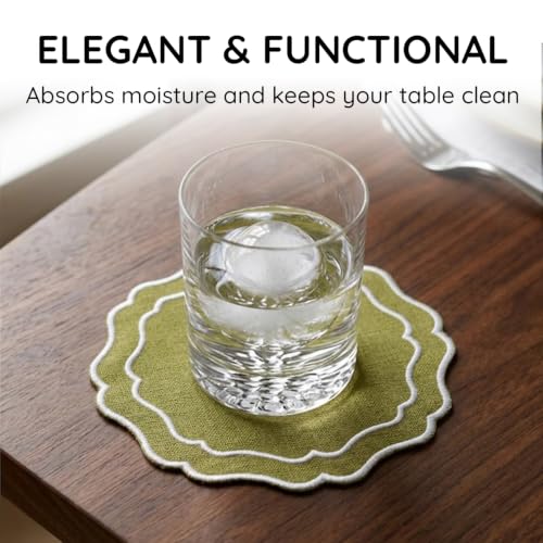 Linen Coasters for Drinks Set of 6, Oliver - color: 1121 - Olive, size: 6 inches