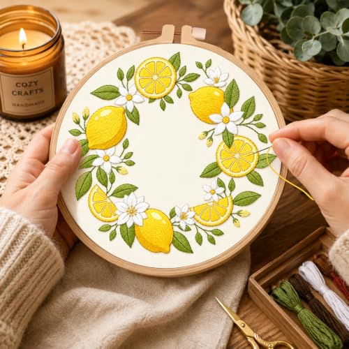 Nuberlic Embroidery Kit for Beginners Adults with Lemon Pattern - color: Lemon