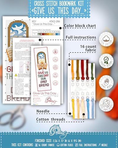 Counted Cross Stitch Bookmark Kit Give Us This Day Our Daily Bread – Christian Bible Verse Embroidery Gift – Religious DIY Craft for Prayer, Faith, and Scripture Lovers - color: Give Us This Day Our Daily Bread