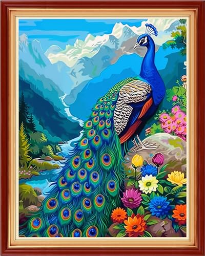Foxhool Stamped Cross Stitch Kits,11CT Printed Cross Stitch Pattern Full Embroidery Kits for Beginner Needlepoint Kits-Peacock Scenery 16x20 inch - color: Craftpatterns04