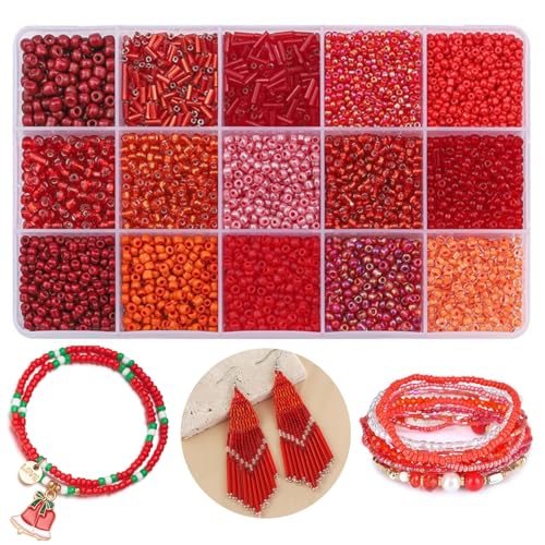 15 Color Glass Seed Tube Bugle Beads Bracelet Jewelry Making Kit,Red - color: red