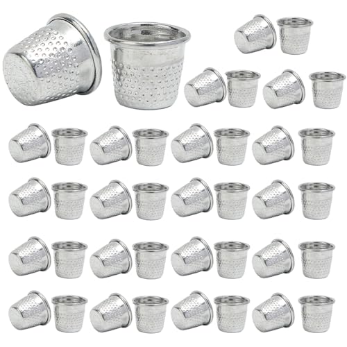 40Pcs Sewing Thimbles, Metal Sewing Quilting Thimbles, Silver Finger Protector for DIY Craft