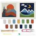 BEUNITONE 2 Sets Camping Punch Needle Kit for Beginners Scenery Theme Punch Embroidery Kits with Frame Instructions Embroidery Starter Kits with Art Night Pattern for Wall Painting 9.4'' x 9.4'' - color: 01-Mountain Scenery