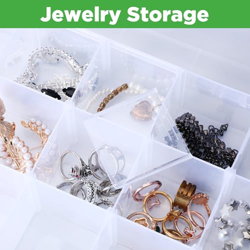 2 Pack 24 Grids Clear Plastic Bead Organizer Box, Fishing Tackle Box Compartment Organizer with Adjustable Dividers for Jewelry, Art Craft, Bead Storage Containers