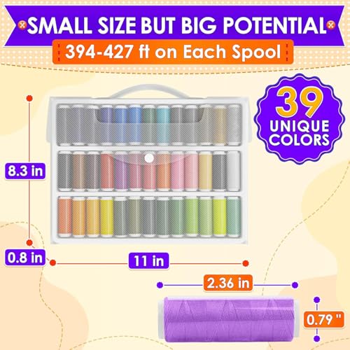 Sewing Thread Set, 39 Colors, 140 Yards Per Spool, Case Included - color: Multicolor